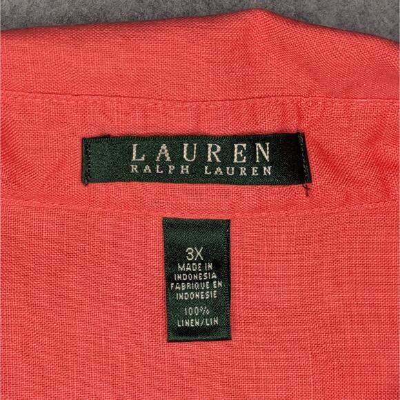 Lauren Ralph Lauren 3X Salmon Pink 100% Linen Button Up Shirt Long Sleeve Women - Picture 3 of 11